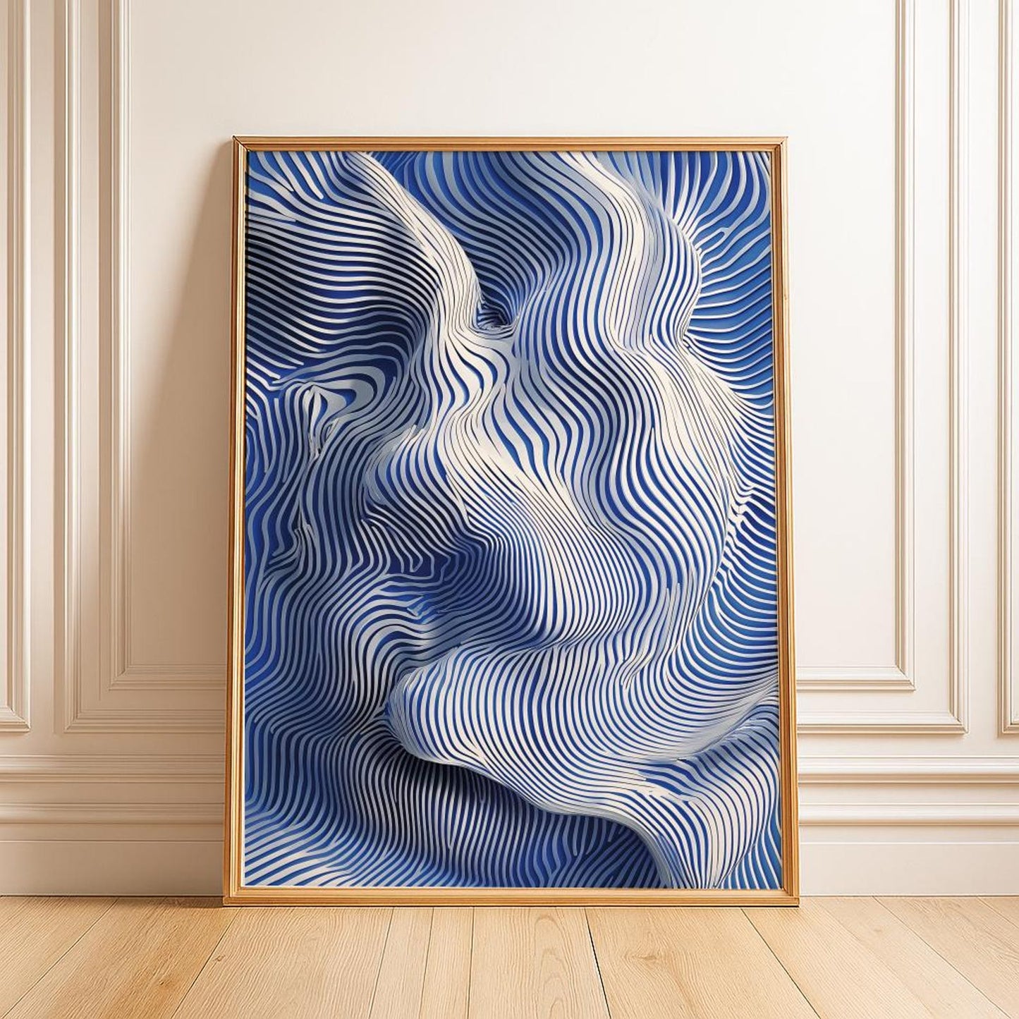 Navy Blue Abstract Line Wall Art Canvas