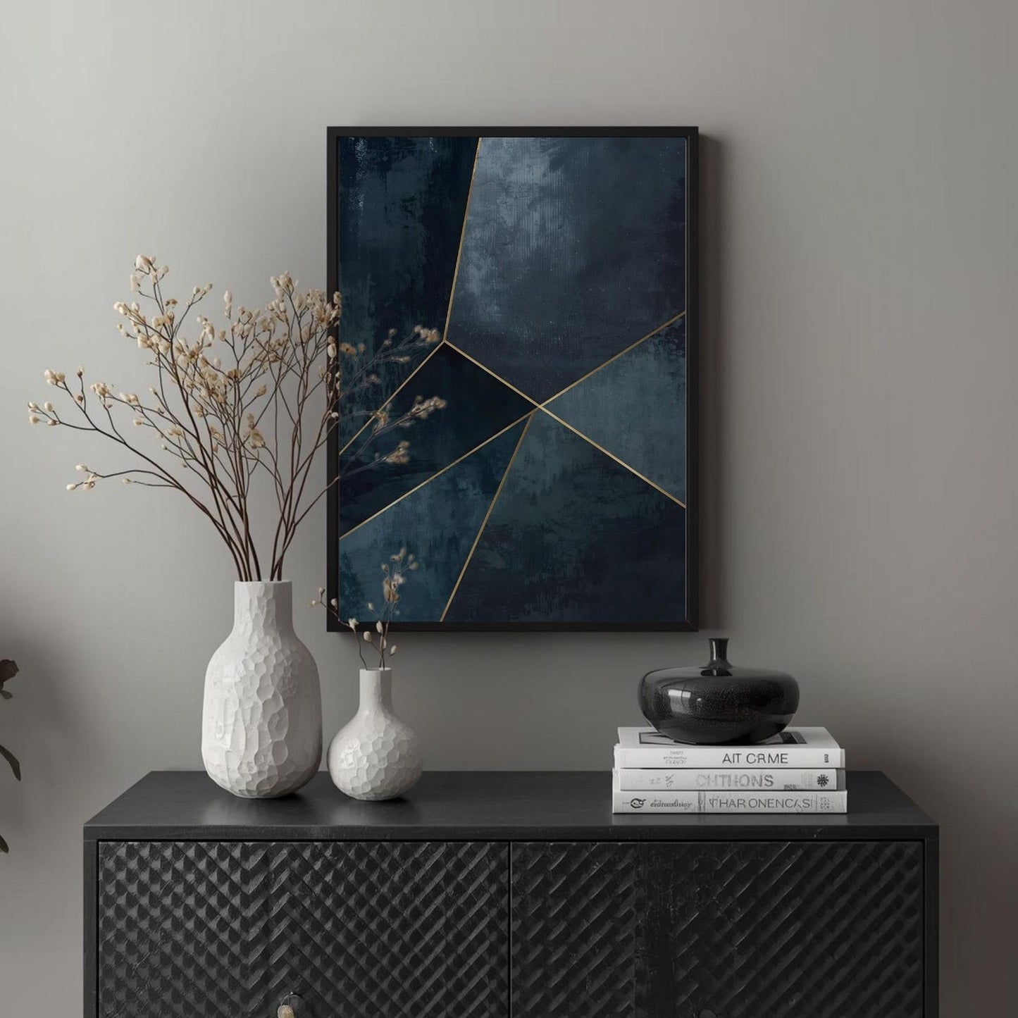 Navy Blue Gold Modern Abstract Wall Art Canvas