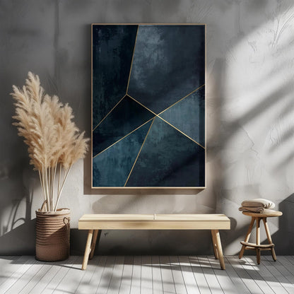 Navy Blue Gold Modern Abstract Wall Art Canvas