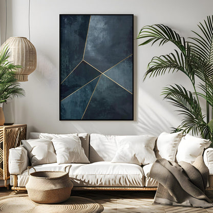 Navy Blue Gold Modern Abstract Wall Art Canvas