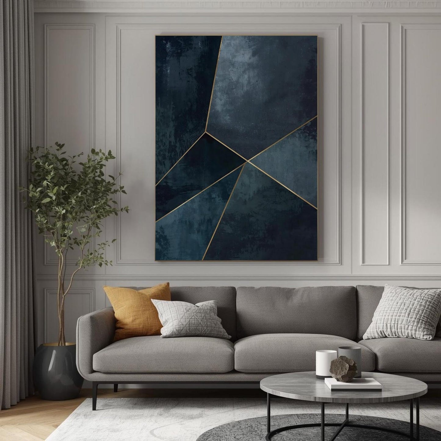 Navy Blue Gold Modern Abstract Wall Art Canvas
