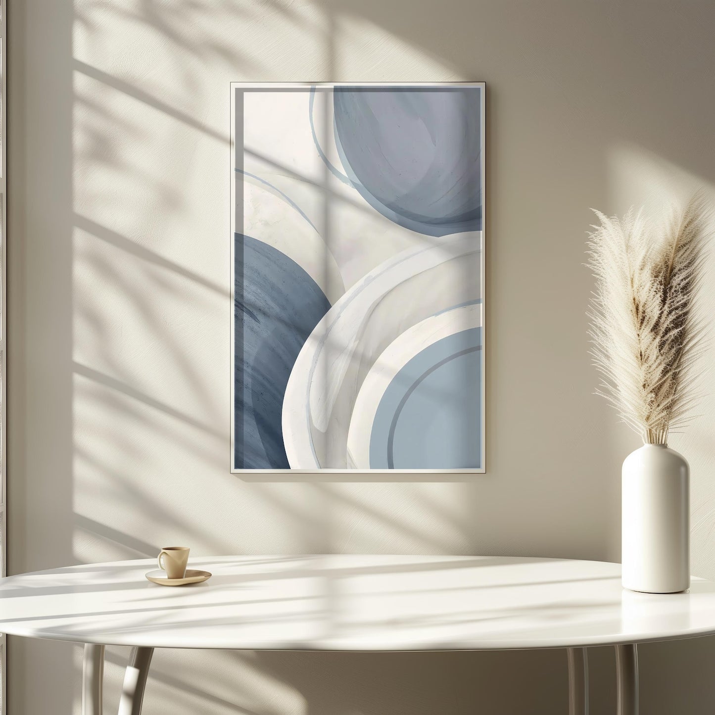Neutral Baby Blue & Grey Minimalist Abstract Wall Art Canvas