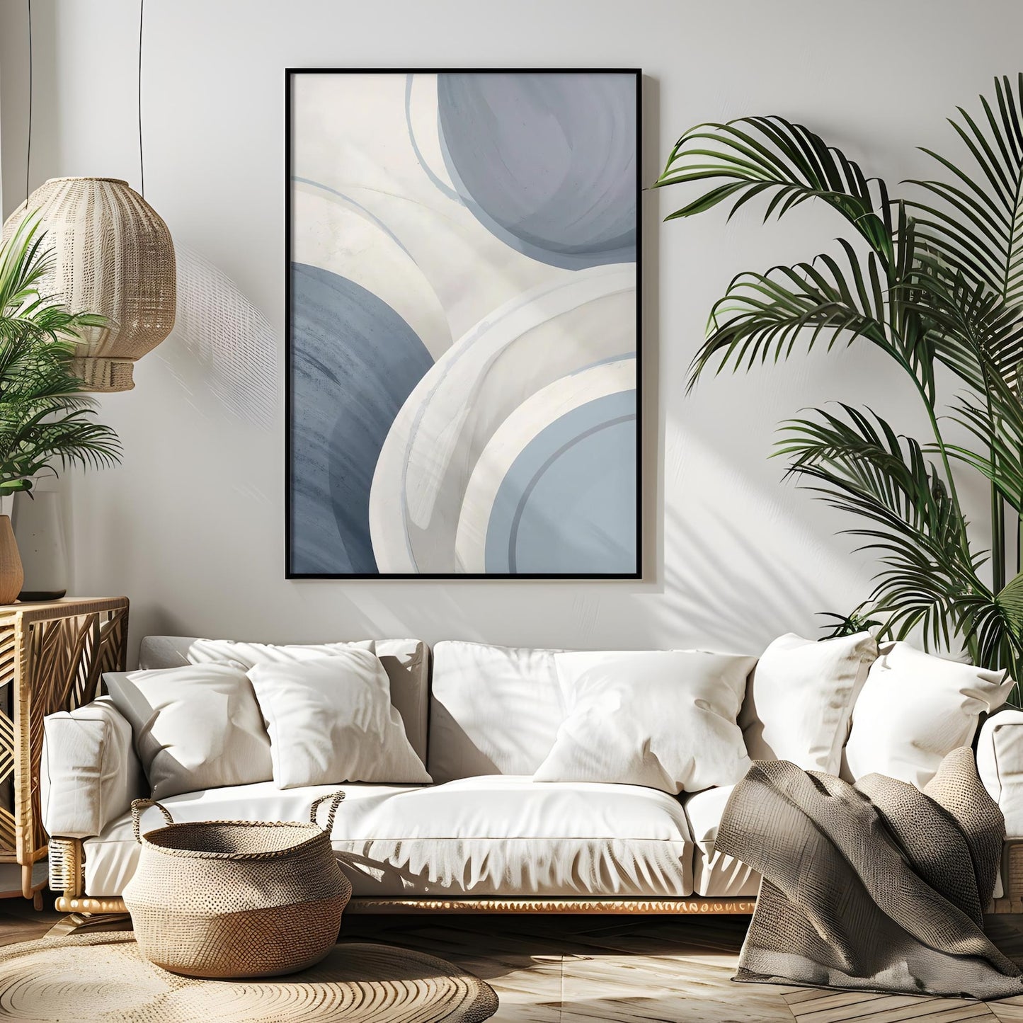 Neutral Baby Blue & Grey Minimalist Abstract Wall Art Canvas
