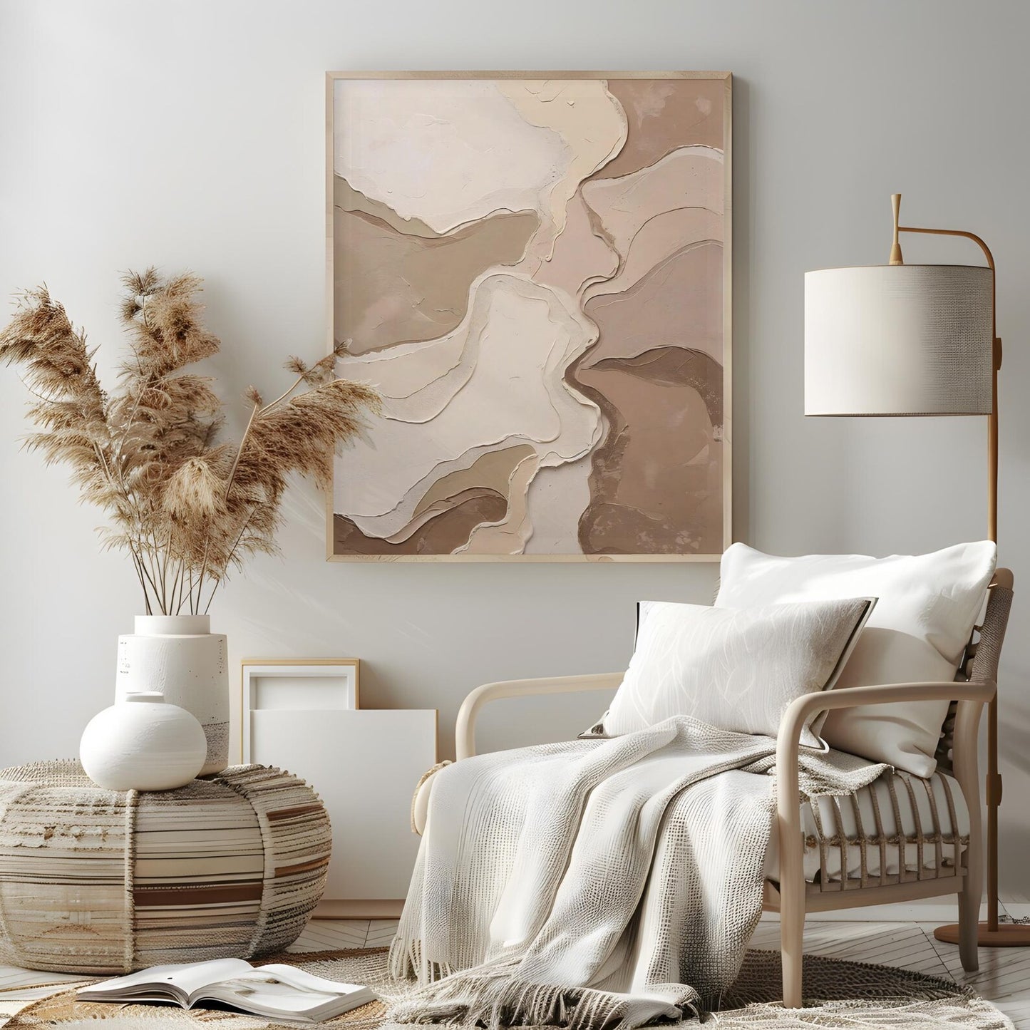 Neutral Beige Abstract Textured Wall Art Canvas