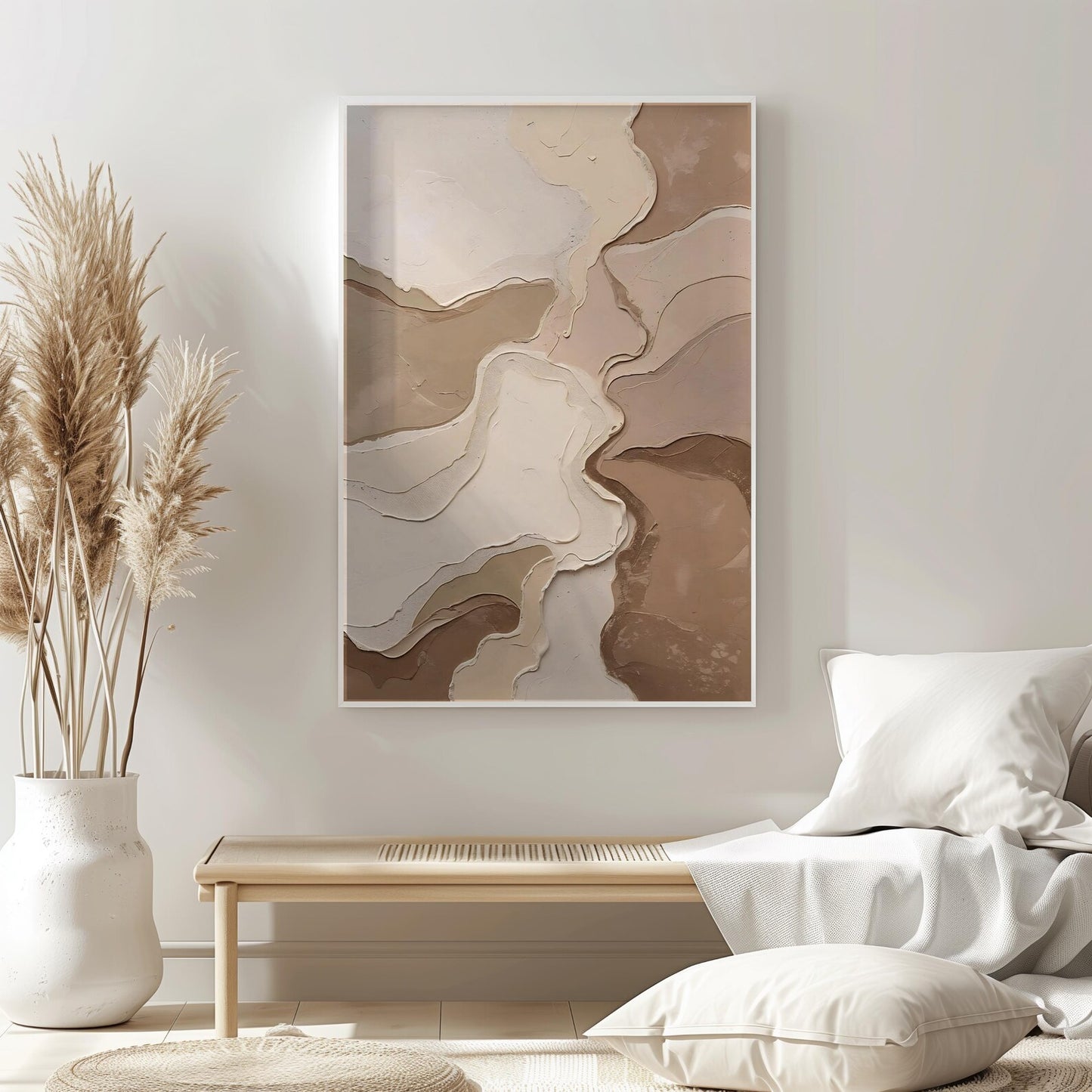 Neutral Beige Abstract Textured Wall Art Canvas