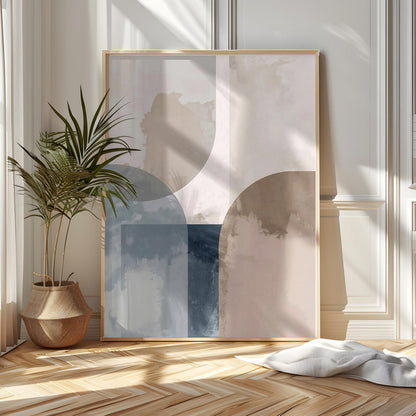 Neutral Beige Blue Tones Modern Abstract Wall Art Canvas