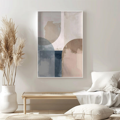 Neutral Beige Blue Tones Modern Abstract Wall Art Canvas