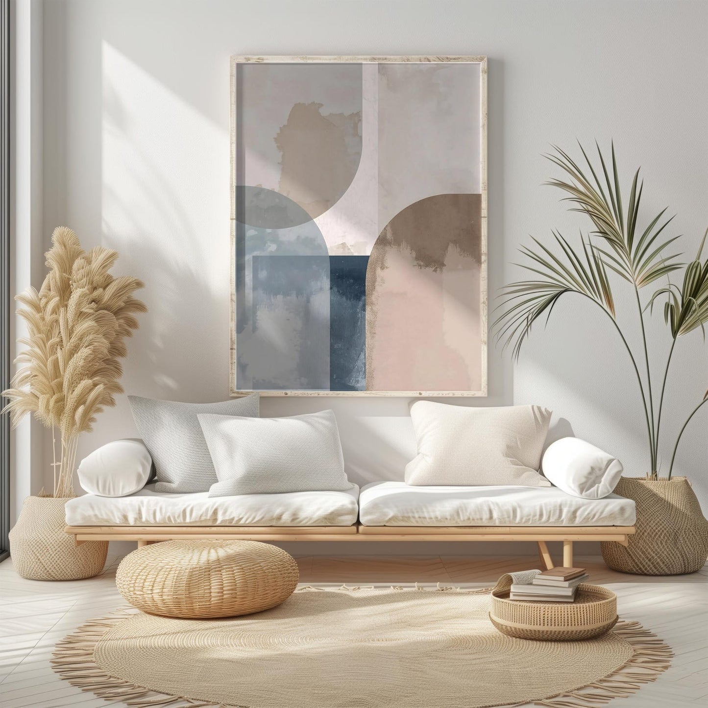 Neutral Beige Blue Tones Modern Abstract Wall Art Canvas