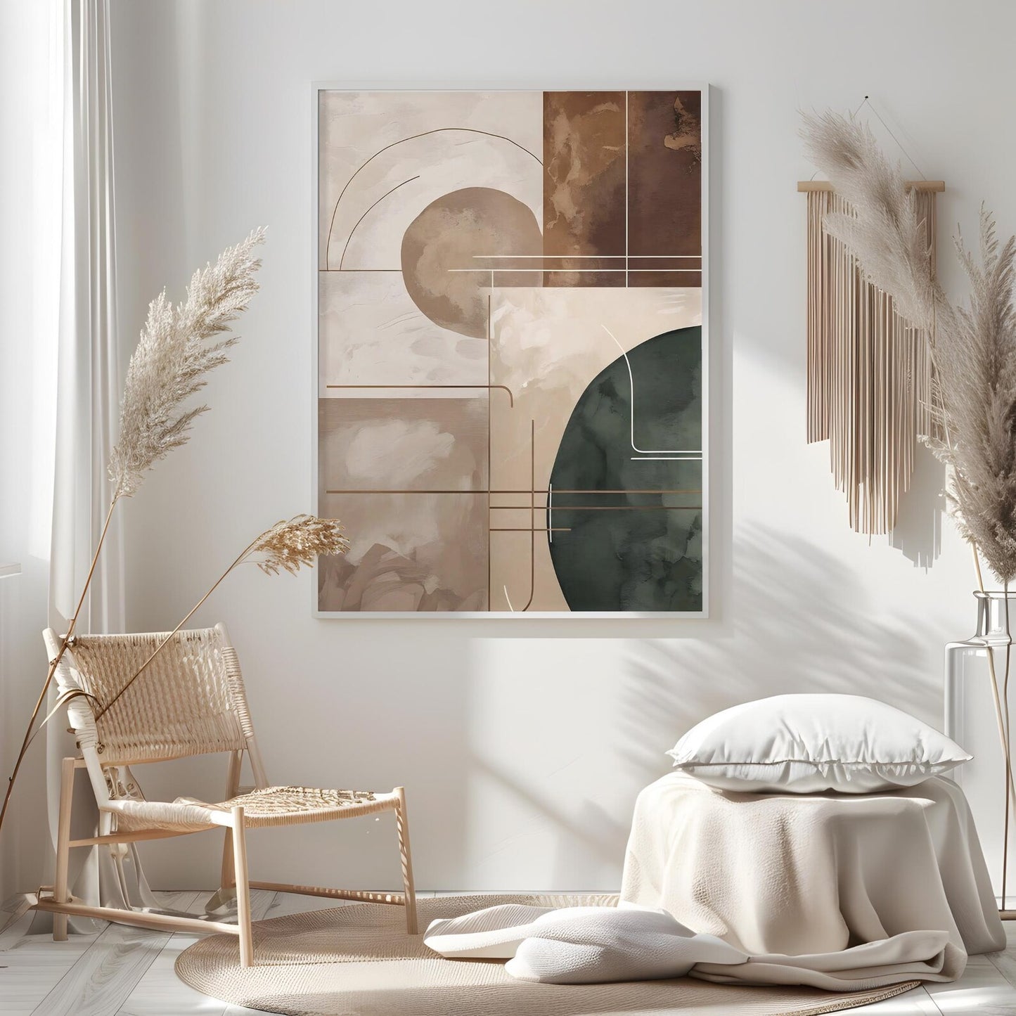 Neutral Beige Brown Abstract Fall Wall Art Canvas
