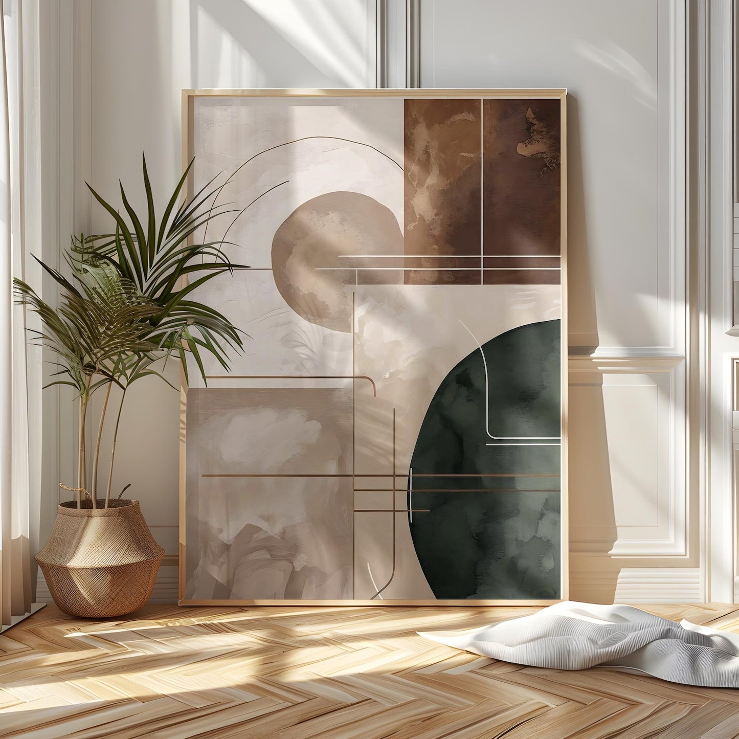 Neutral Beige Brown Abstract Fall Wall Art Canvas