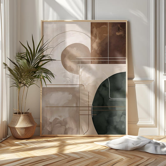 Neutral Beige Brown Abstract Fall Wall Art Canvas