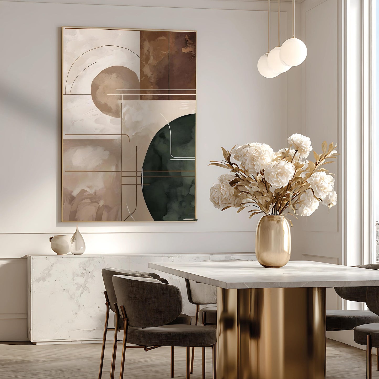 Neutral Beige Brown Abstract Fall Wall Art Canvas