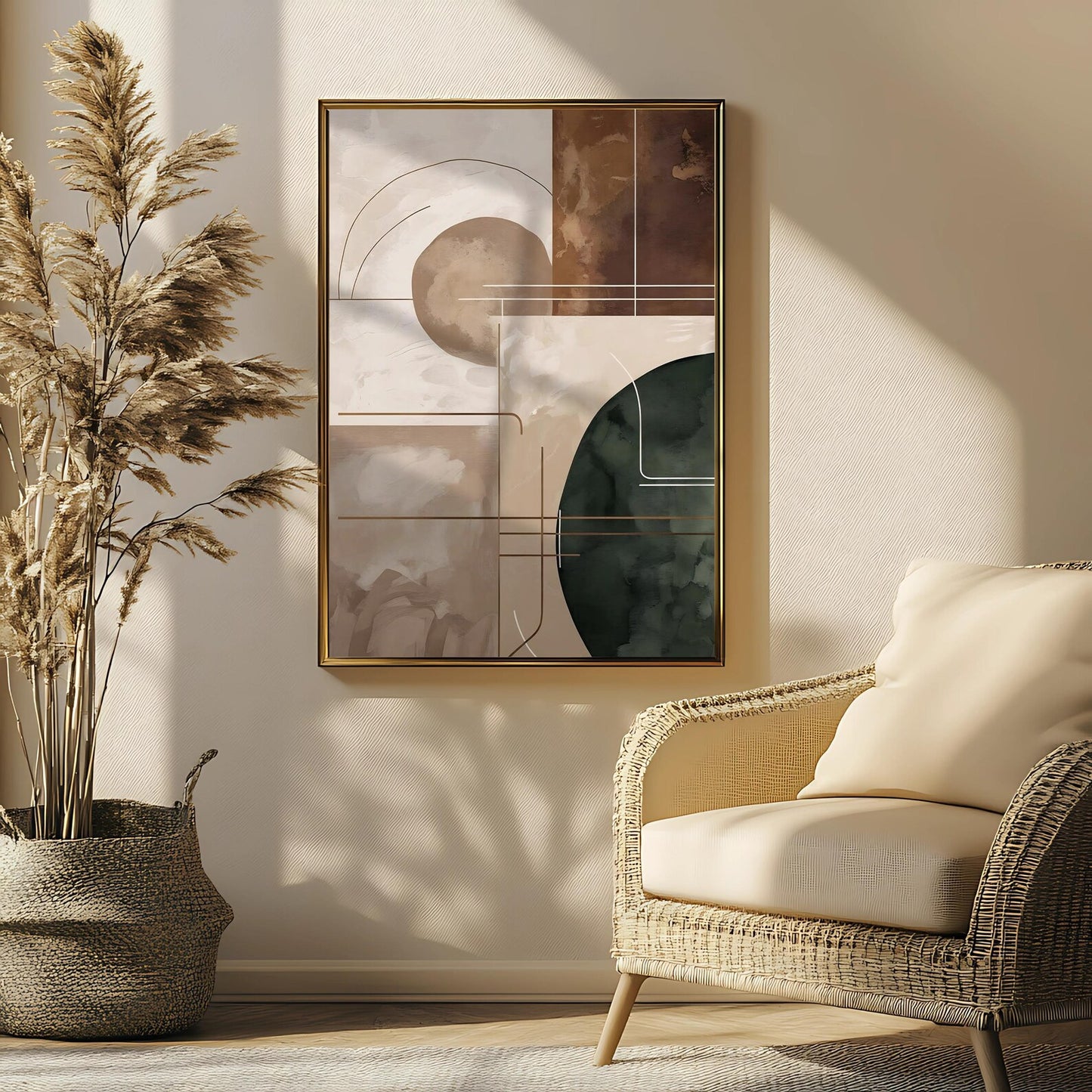Neutral Beige Brown Abstract Fall Wall Art Canvas