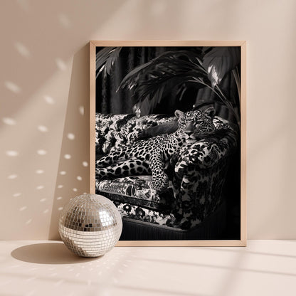 Panther on the Sofa Black and White Wall Art Canvas