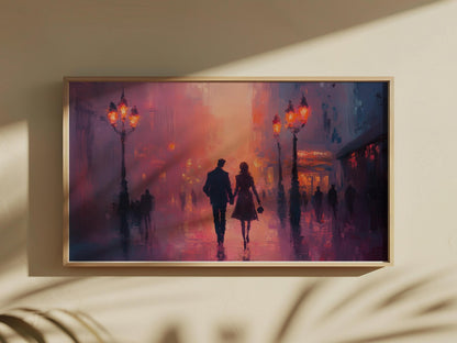 Paris Couple Vintage Cityscape Wall Art Canvas