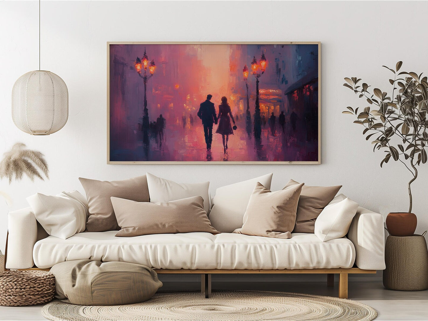 Paris Couple Vintage Cityscape Wall Art Canvas