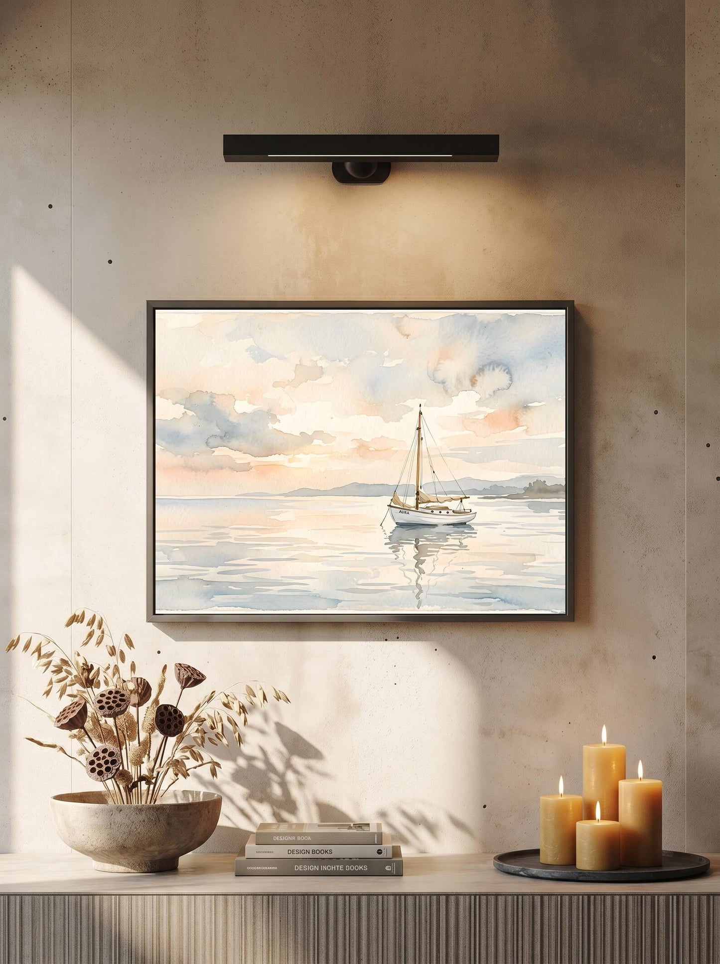 Pastel Watercolor Style Sailboat Wall Art Canvas
