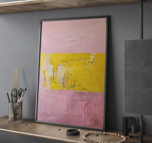 Pink and Yellow Abstract Oil Paint Style Wall Art Canvas