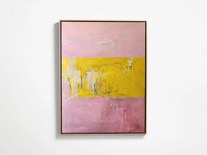 Pink and Yellow Abstract Oil Paint Style Wall Art Canvas