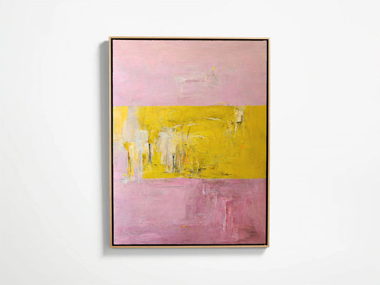 Pink and Yellow Abstract Oil Paint Style Wall Art Canvas