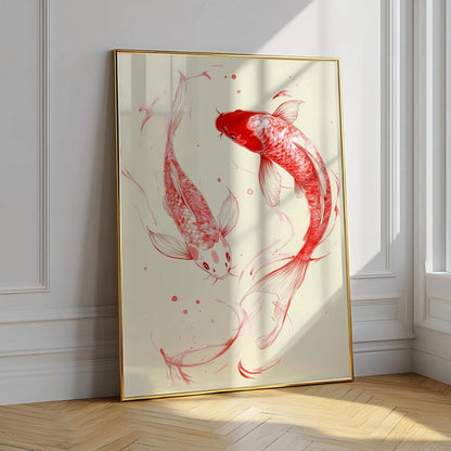 Red Koi Fish Wall Art Canvas