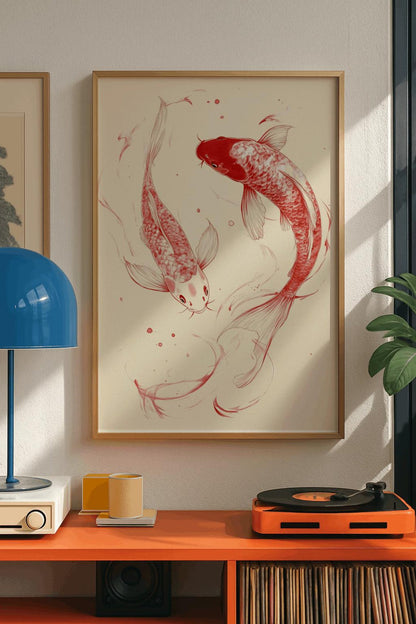 Red Koi Fish Wall Art Canvas