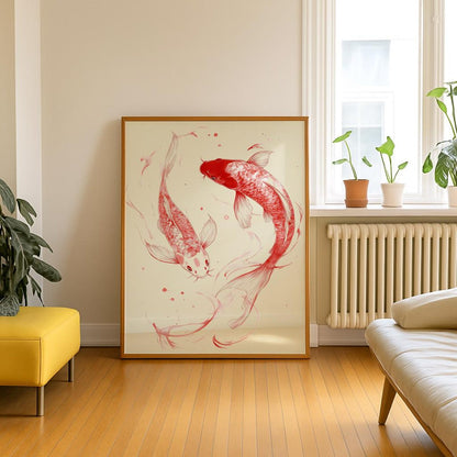 Red Koi Fish Wall Art Canvas