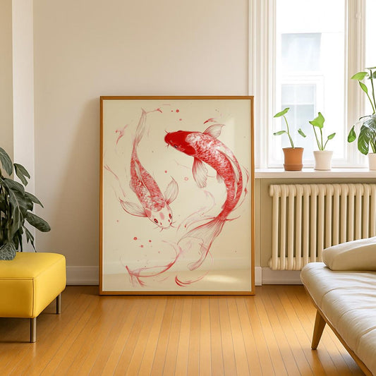 Red Koi Fish Wall Art Canvas