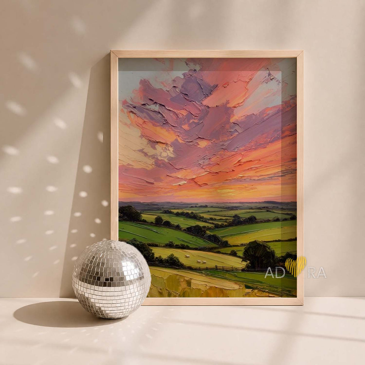 Rolling Hills and Pastel Sunset Oil Paint Style Wall Art Canvas