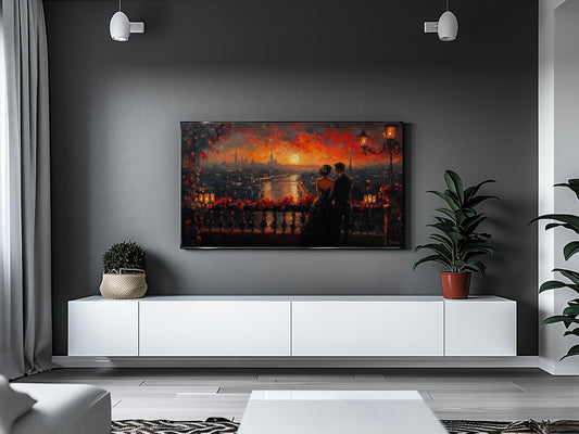 Romantic Sunset Cityscape TV Wall Art Canvas