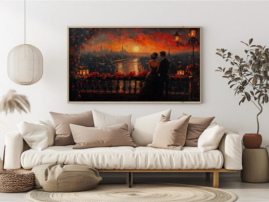 Romantic Sunset Cityscape TV Wall Art Canvas
