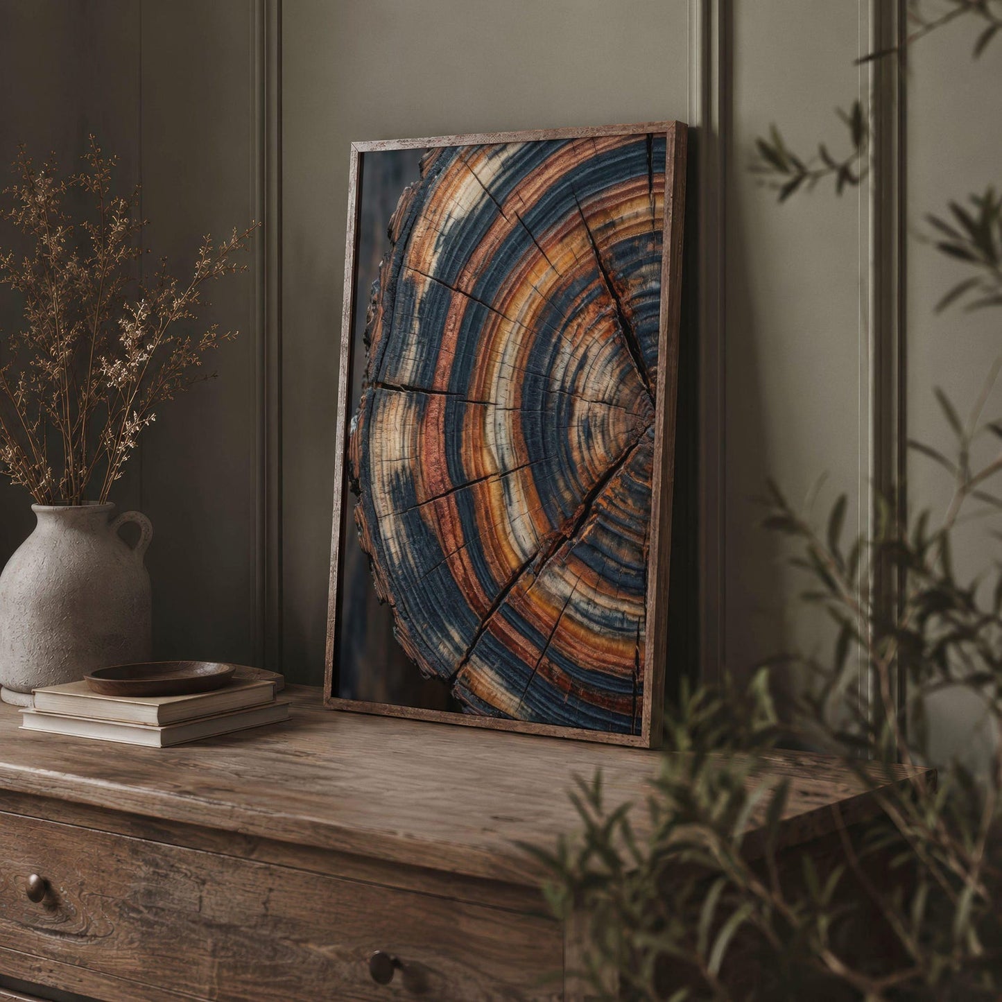 Rustic Earth Tone Tree Ring Wood Grain Wall Art Canvas