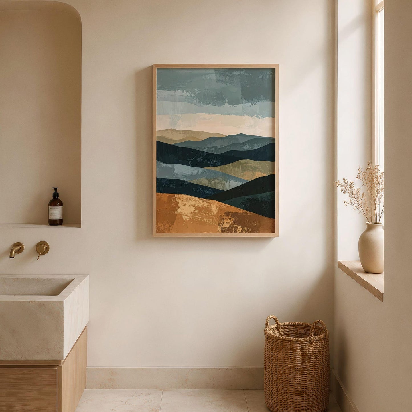 Rustic Nature Blue Mountain Landscape Wall Art Canvas