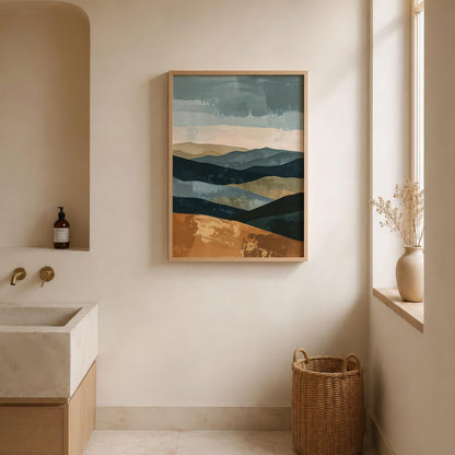 Rustic Nature Blue Mountain Landscape Wall Art Canvas