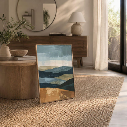 Rustic Nature Blue Mountain Landscape Wall Art Canvas