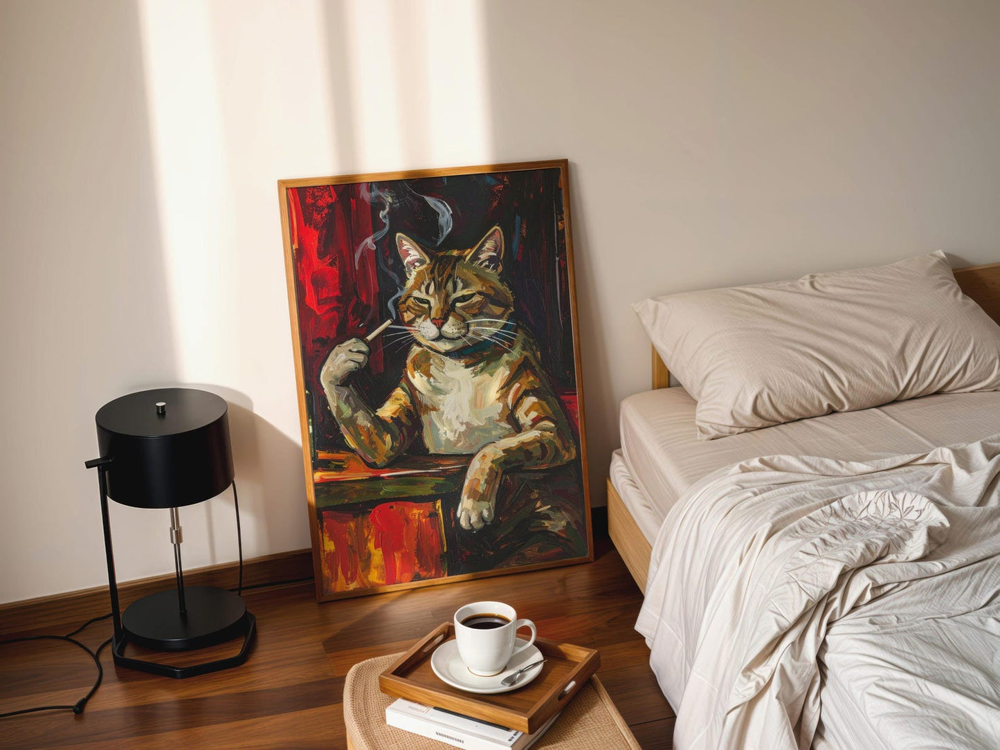 Smoking Tabby Cat Wall Art Canvas