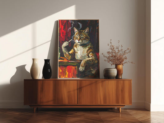 Smoking Tabby Cat Wall Art Canvas