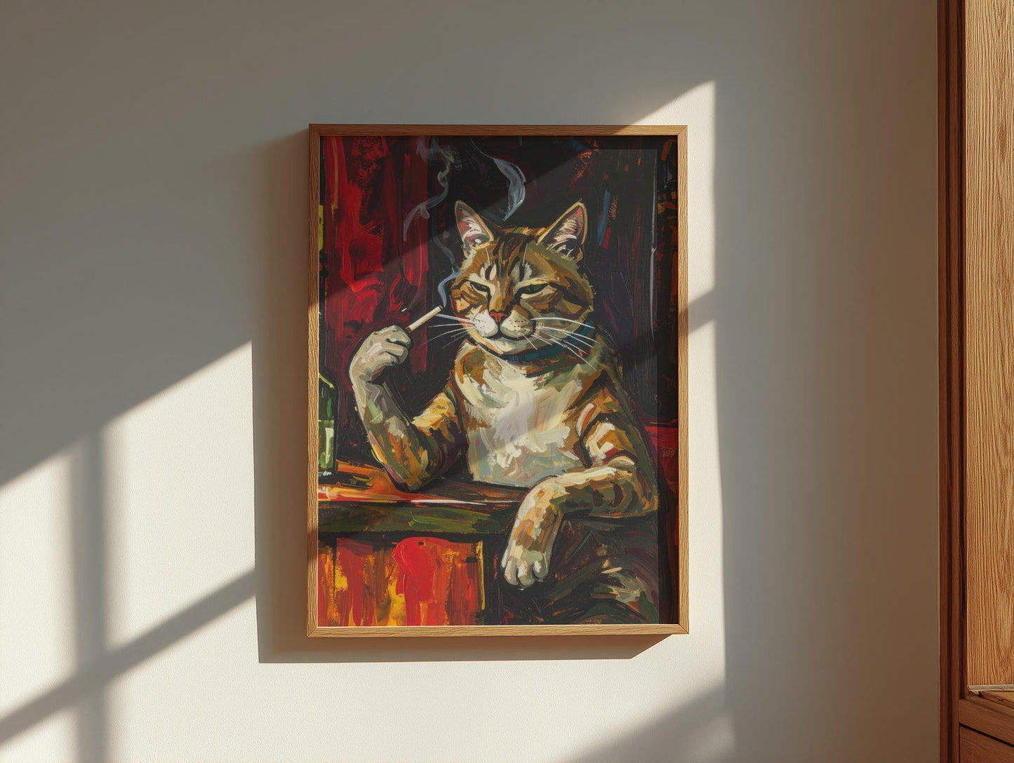 Smoking Tabby Cat Wall Art Canvas
