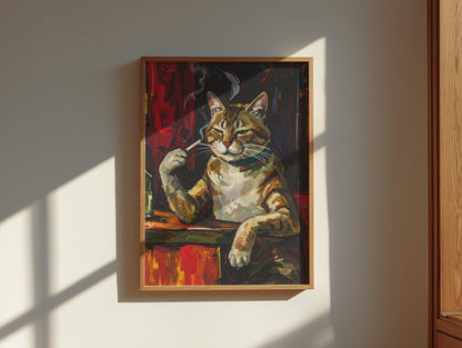 Smoking Tabby Cat Wall Art Canvas