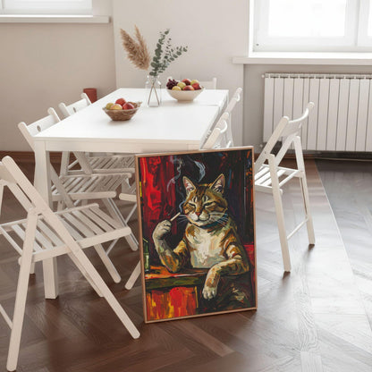 Smoking Tabby Cat Wall Art Canvas