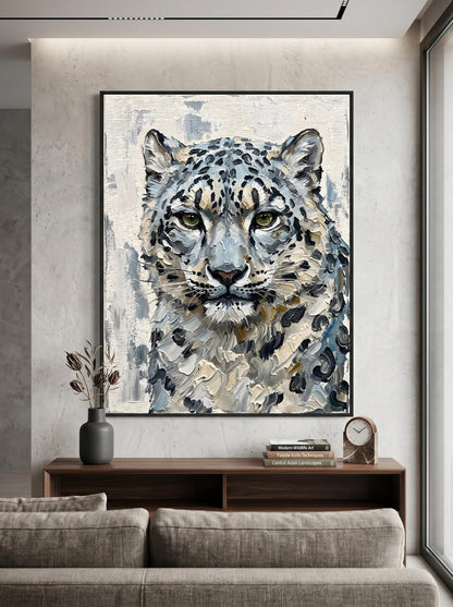 Snow Leopard Wildlife Oil Paint Style Wall Art Canvas