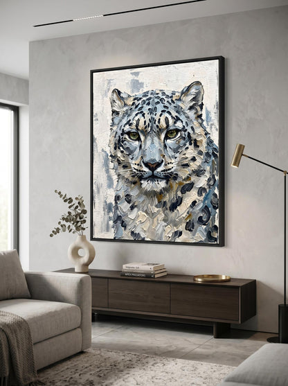 Snow Leopard Wildlife Oil Paint Style Wall Art Canvas