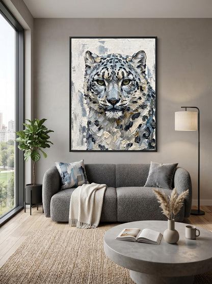 Snow Leopard Wildlife Oil Paint Style Wall Art Canvas