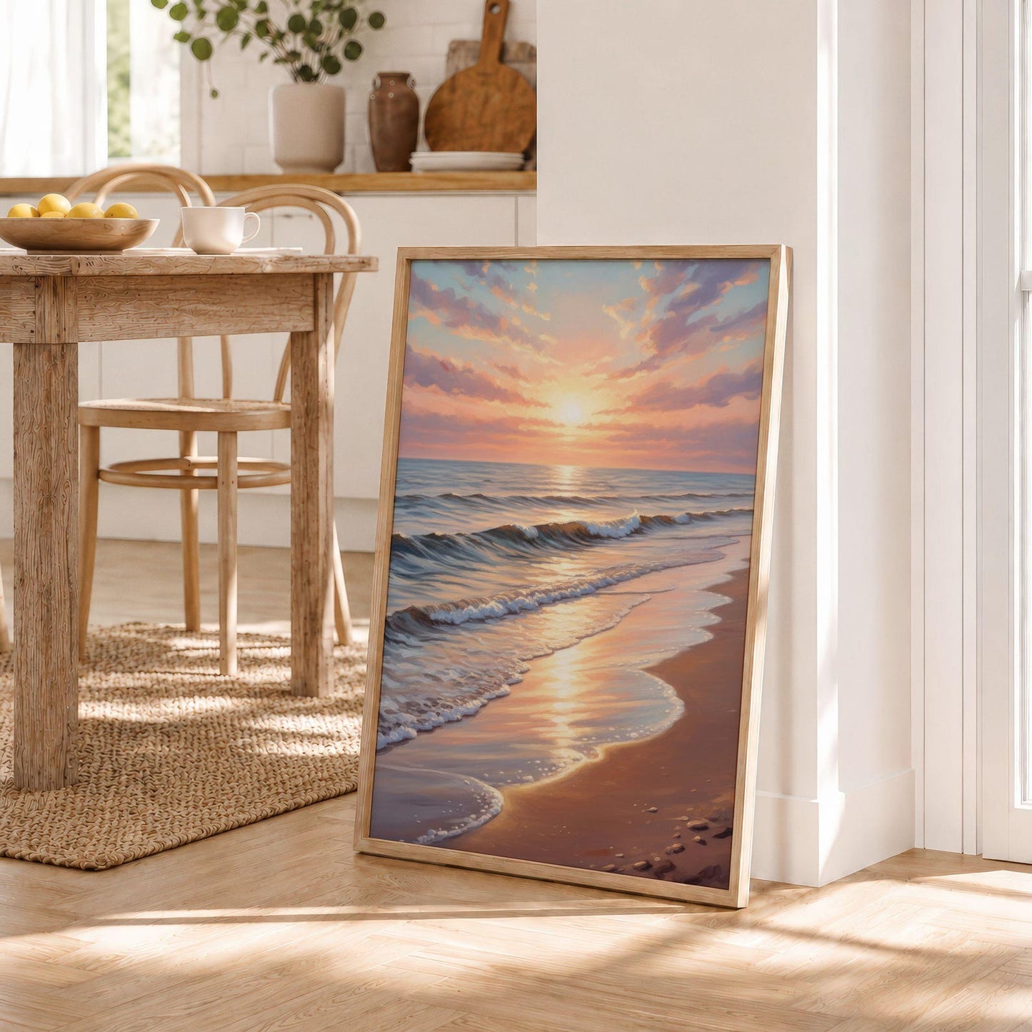 Soft Ocean Waves Pastel Beach Sunset Wall Art Canvas