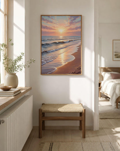 Soft Ocean Waves Pastel Beach Sunset Wall Art Canvas