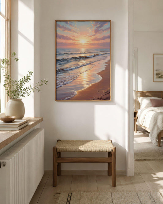 Soft Ocean Waves Pastel Beach Sunset Wall Art Canvas
