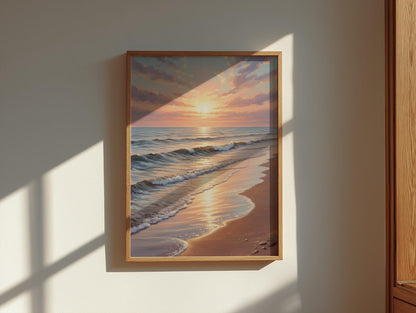 Soft Ocean Waves Pastel Beach Sunset Wall Art Canvas