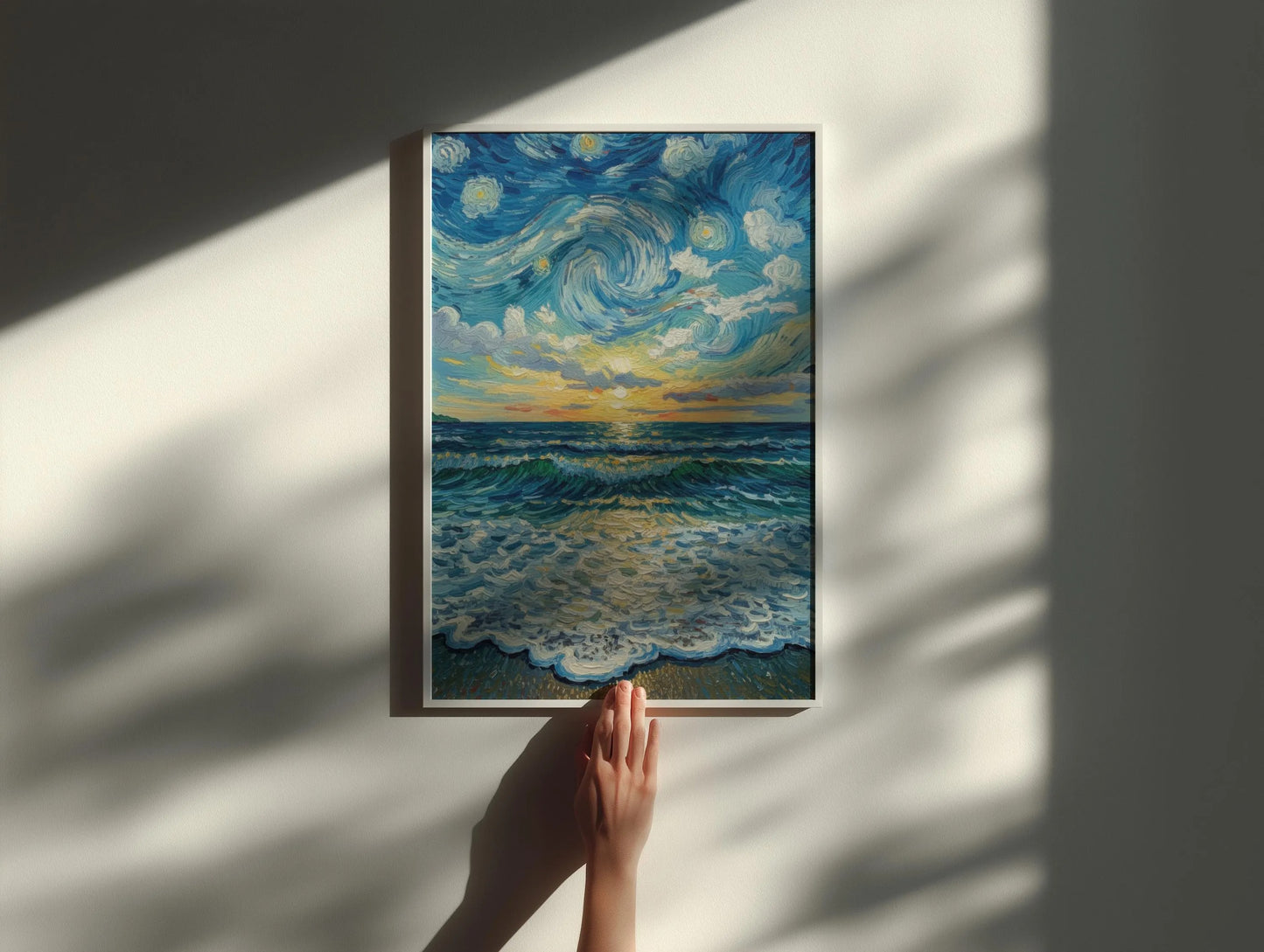 Starry Ocean Swirling Blue Beach Wall Art Canvas