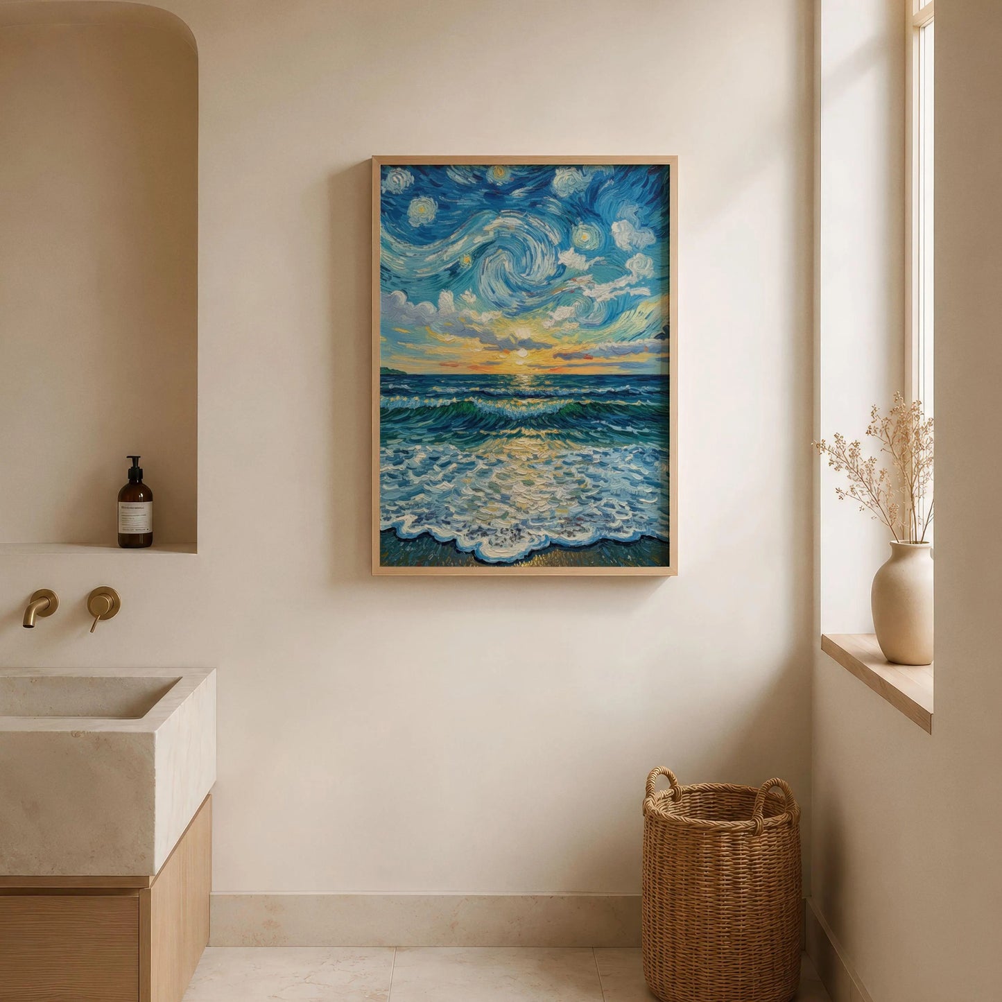 Starry Ocean Swirling Blue Beach Wall Art Canvas