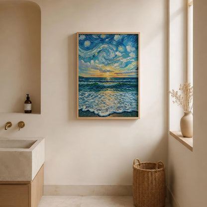 Starry Ocean Swirling Blue Beach Wall Art Canvas